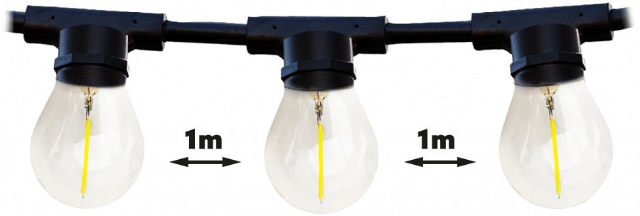 230V AIA / PEOVALGUSTI "MIMOSA" 15M JÄTKATAV MUST 15XE27 MAX 2300W IP44 A++ KOBI