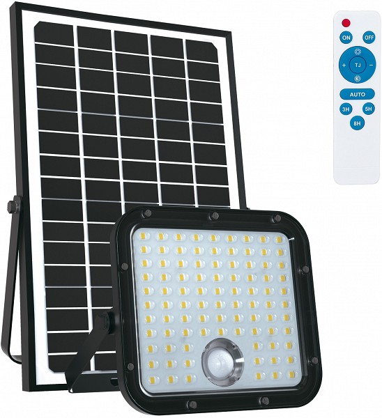 LED SOLAR PROZEKTOR+ANDUR+PULT 30W 4800LM 190X200MM NEUTRAALVALGE. MUST IP65 A++ KOBI