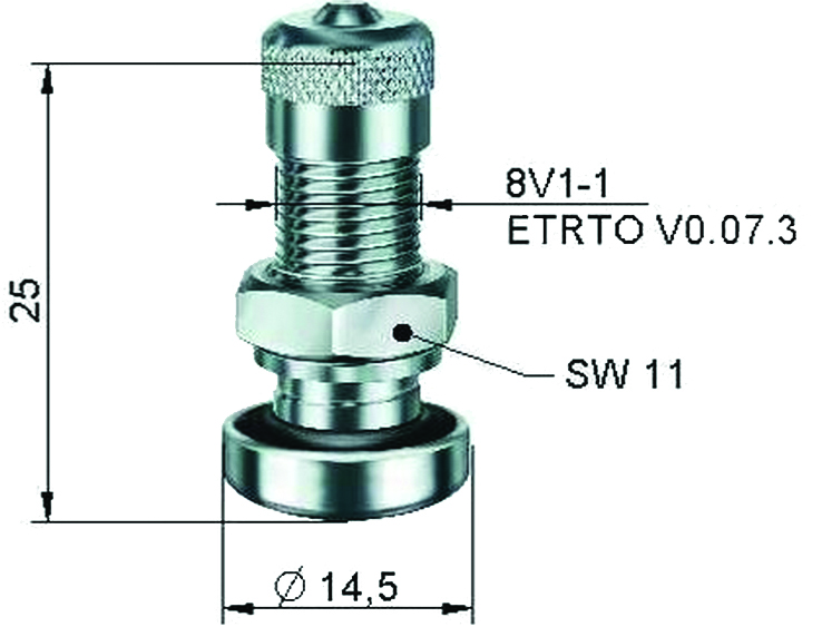 TL-MET.VENTIIL. NIKELDATUD. L=26MM. AVA=8.3MM. 14BAR S / A