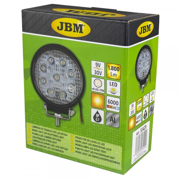 TÖÖTULI 9-LED ÜMAR "BRIGHT" 9-30V 27W 1800LM 6000L ALUMINIUM JBM