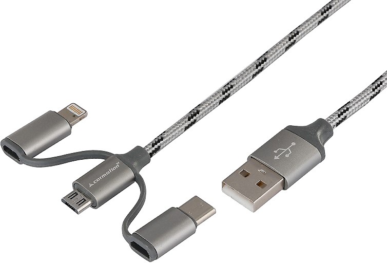 LAADIMISJUHE 3IN1 USB - MICRO USB. LIGHTNING / APPLE. USB-C 120CM CARMOTION