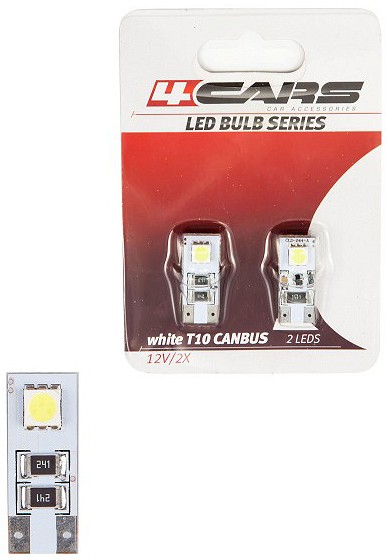 12V T10 LED PIRN W5W CANBUS VALGE BLISTER 2TK 4CARS