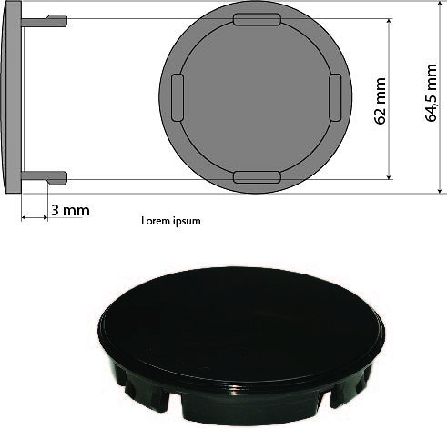 KAPSEL 64.5MM (LOGOTA) MUST. VOLVO OE-VELJELE (OE-NR:307-48052)