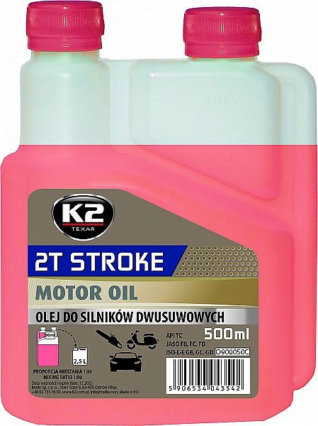 K2 2T STROKE OIL 2T MOOTORIÕLI PUNANE 500ML (POOLSÜNT.)