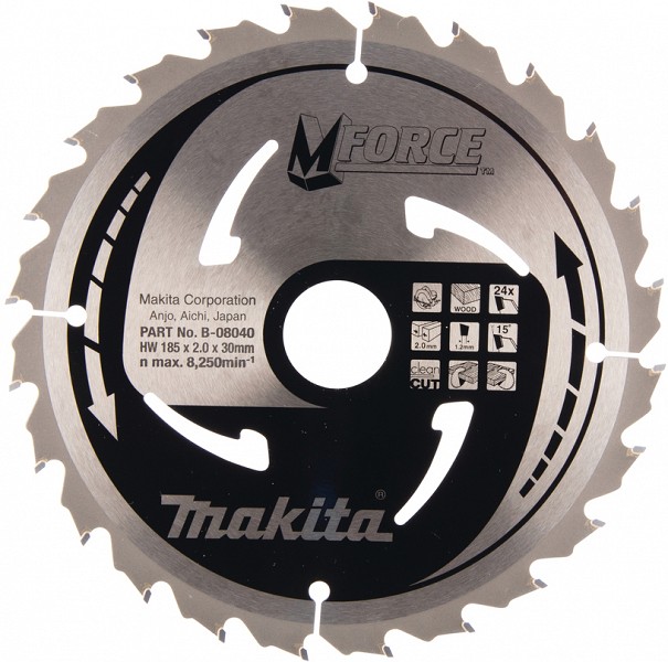 SAEKETAS 185X30 / 20 / 16X2.0MM 24T 15° RISTI-PIKI. CLEAN CUT. FAST CUT. M-FORCE MAKITA