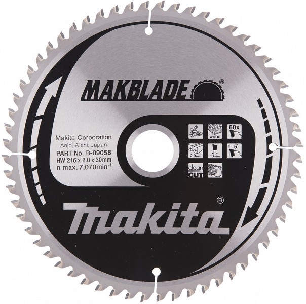 SAEKETAS 216X30X2.3MM 60T 5° RISTI. CLEAN CUT MAKITA