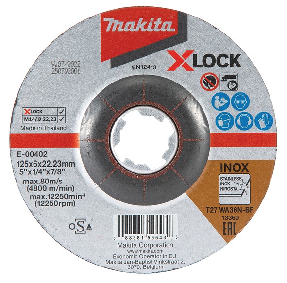 LIHVKETAS 125X6MM. X-LOCK (WA36N) INOX 1TK MAKITA