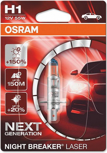 12V H1 PIRN 55W P14.5S NIGHT BREAKER LASER +150% BLISTER 1TK OSRAM