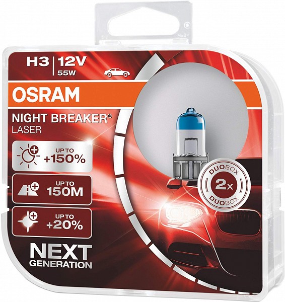 12V H3 PIRN 55W PK22S NIGHT BREAKER LASER +150% HCB 2TK OSRAM
