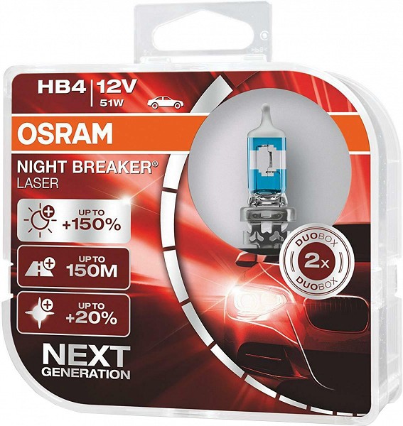 12V HB4 PIRN 51W P22D 9006 NIGHT BREAKER LASER +150% HCB 2TK OSRAM