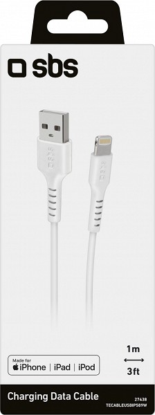 LAADIMISJUHE 1.0M LIGHTNING / APPLE - USB VALGE SBS